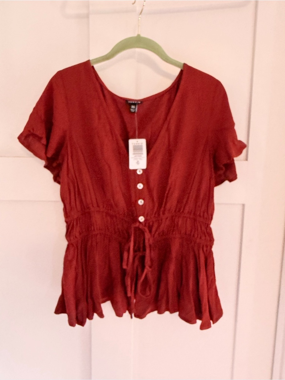 Torrid Rust Button Front Drawstring Peplum Blouse